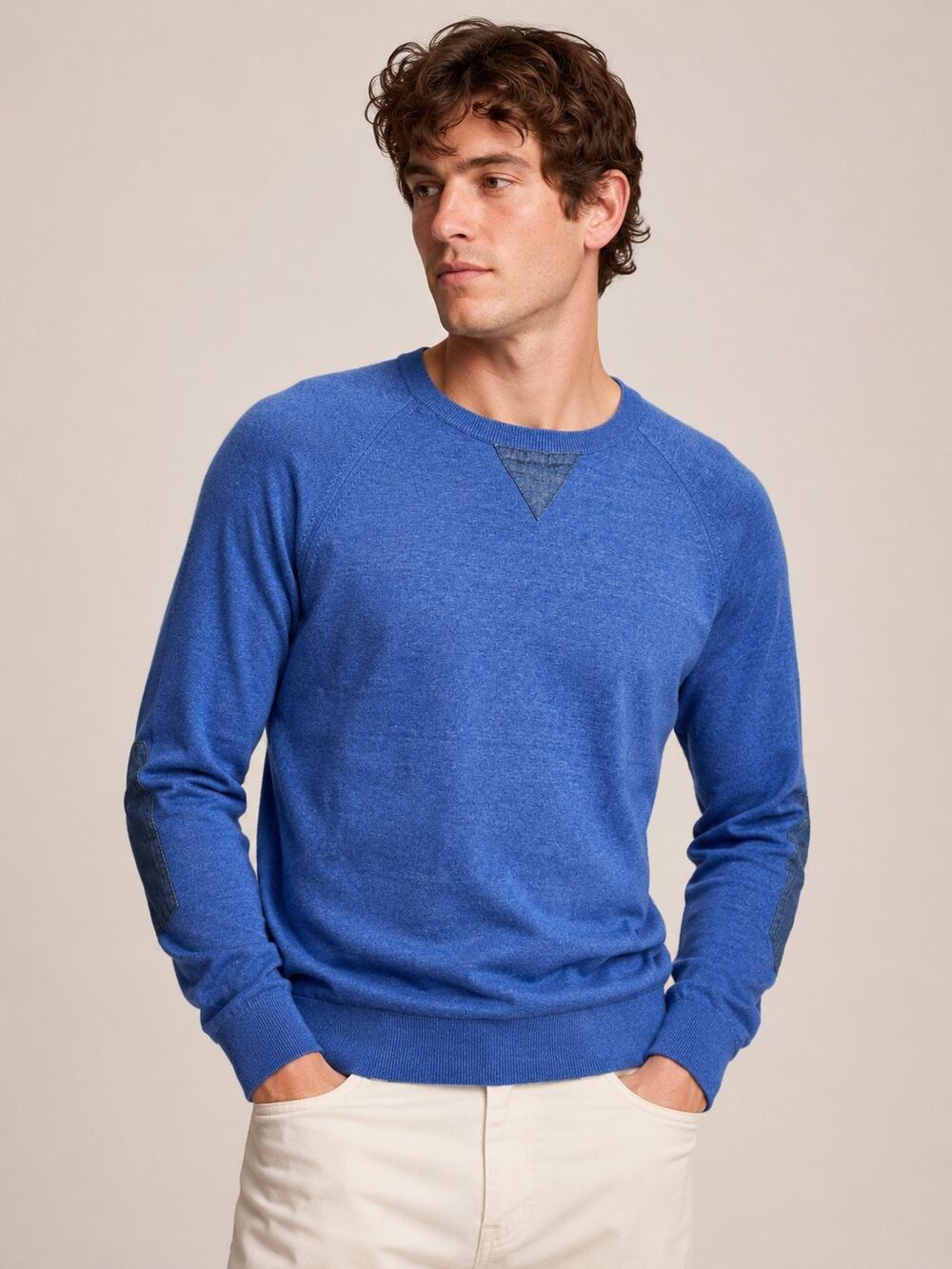 Banana Republic Chambray Trim Pullover Sweater in Lapis Blue Men’s XL